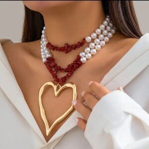 ✨🆕✨ Boho Exaggerated Heart Turquoise Decor Necklace✨ avail in Red + Blue✨